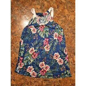 Cable & Gauge‎ Tank Top Womens XL Blue Tropical Resort Vacation Flowy (A34)